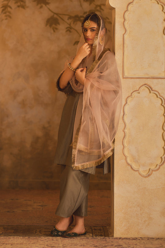 Tajra Green V-Neck A-Line Kurta Set