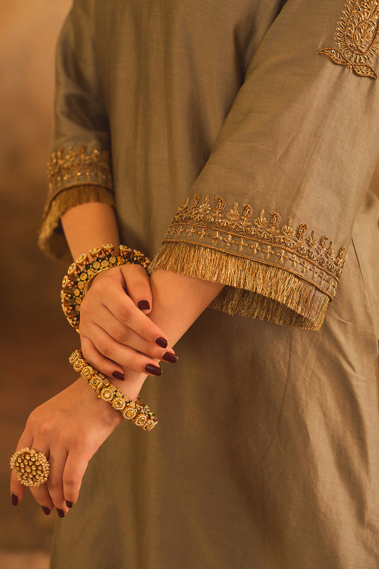 Tajra Green V-Neck A-Line Kurta Set