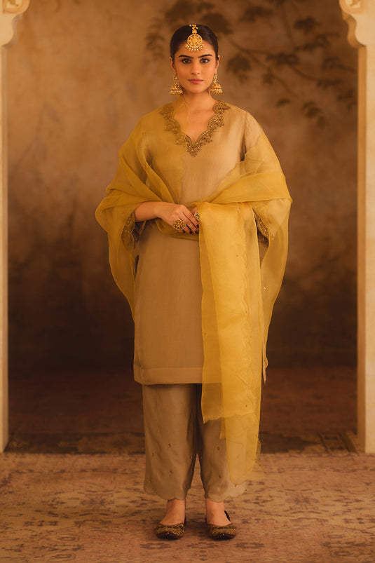 Tajra Green V-Neck Organza A-Line Kurta Set