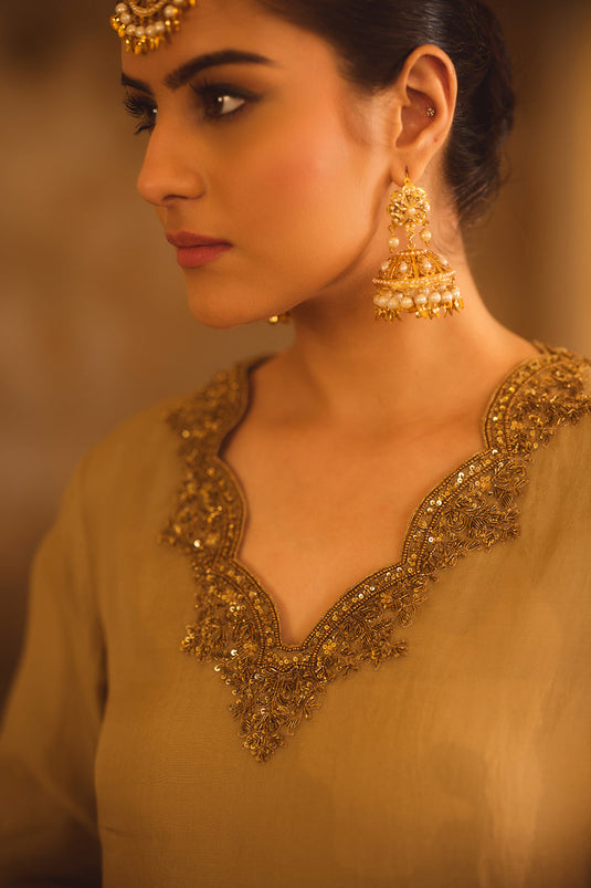 Tajra Green V-Neck Organza A-Line Kurta Set