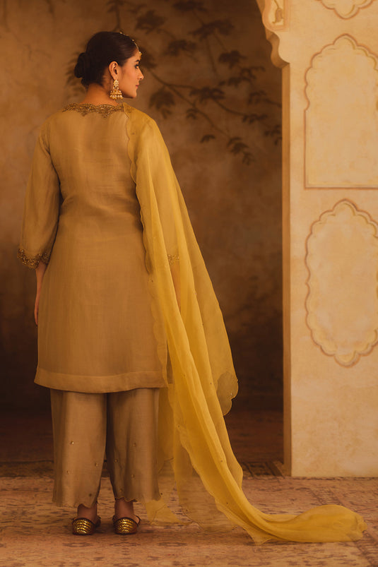 Tajra Green V-Neck Organza A-Line Kurta Set