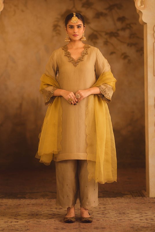 Tajra Green V-Neck Organza A-Line Kurta Set