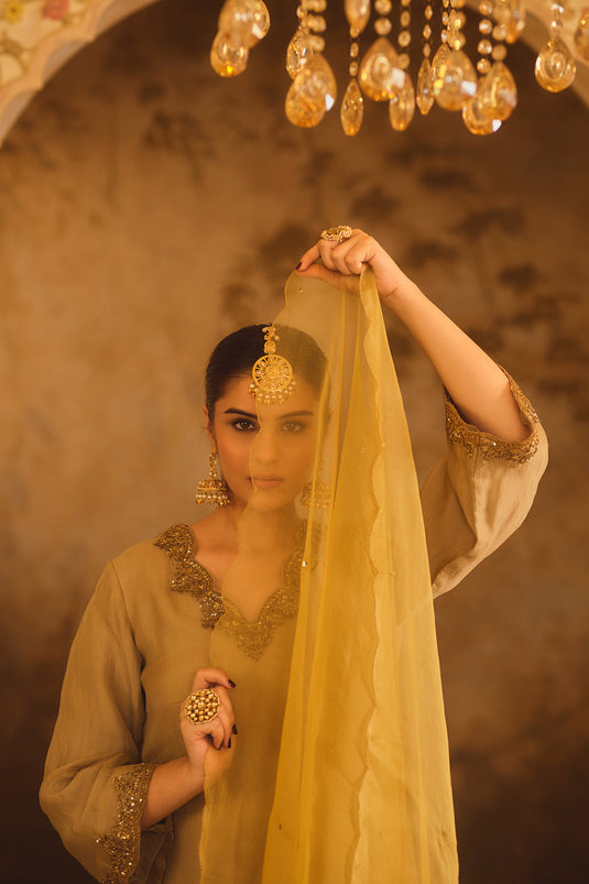 Tajra Green V-Neck Organza A-Line Kurta Set