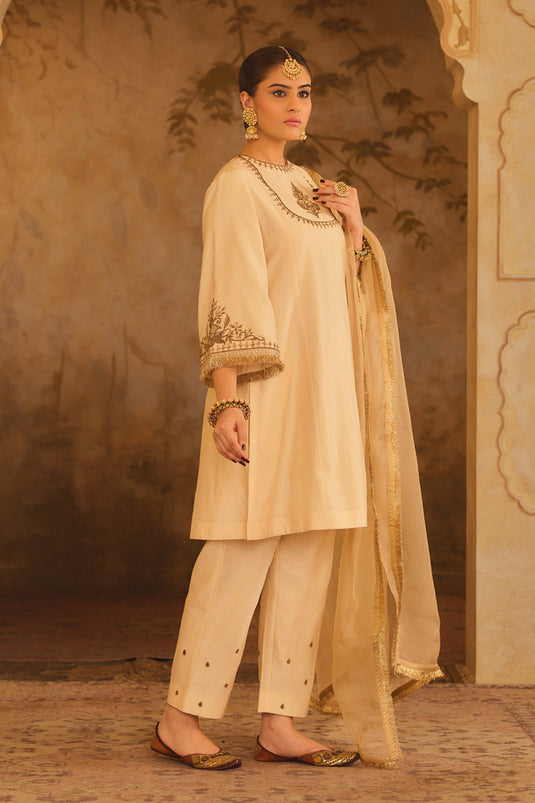 Tajra Mustard Zero-Neck A-Line Kurta Set