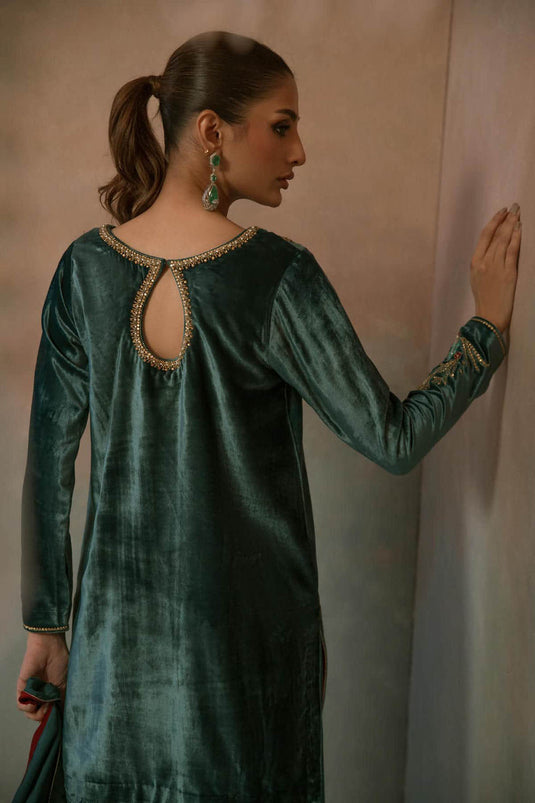Teal Reverie Velvet Suit Set