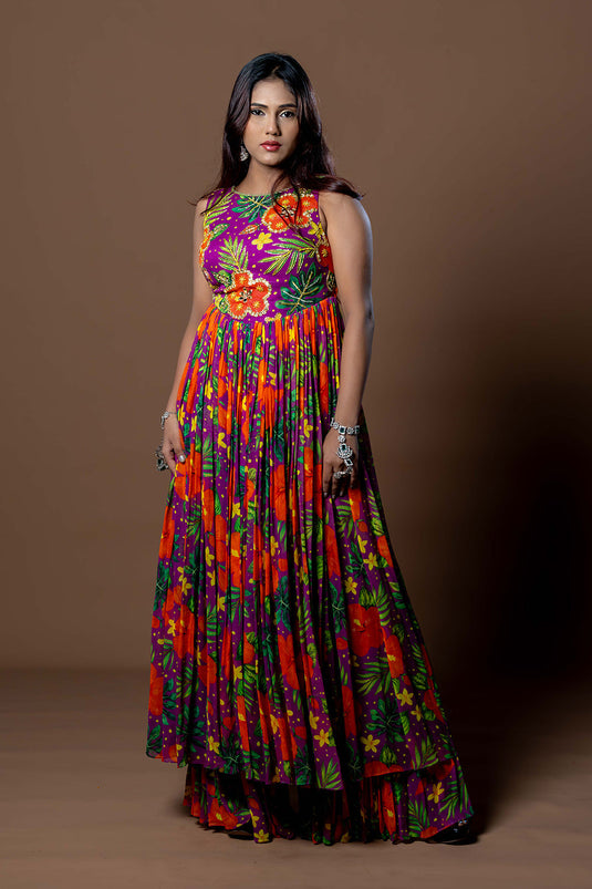 Tropical Dori Anarkali–Sharara Set