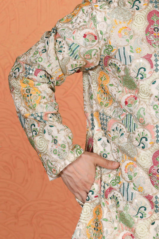 Utsav Embroidered Kurta  with Loose Fit Back Elastic Parallel Pants