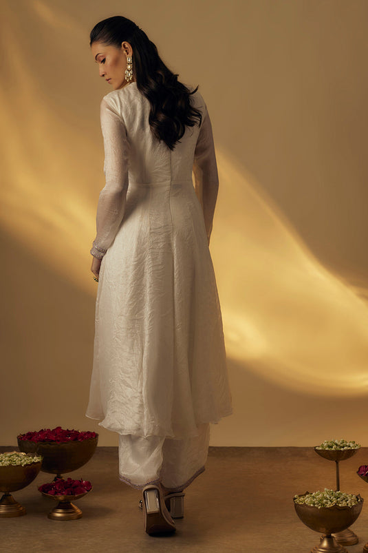 White Anarkali Set