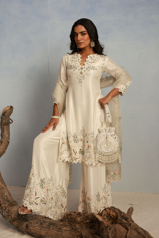 White Cutwork Embroidered Kurta Set