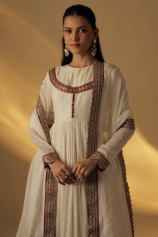 White Floor Length Anarkali Set