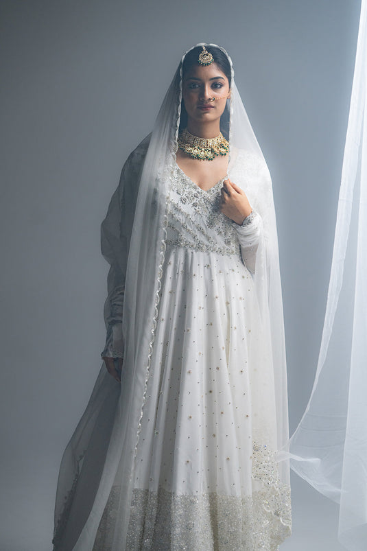White Habutai Silk Angrakha Lehenga Set