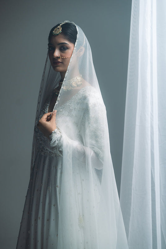 White Habutai Silk Angrakha Lehenga Set
