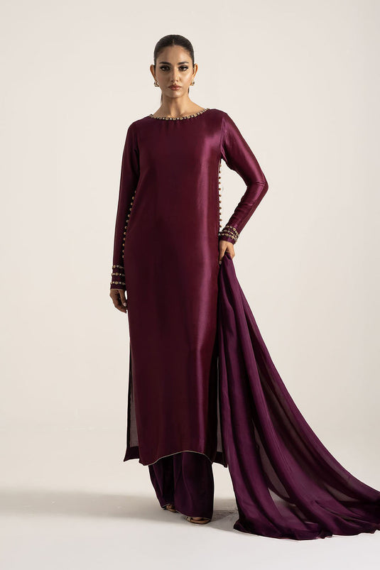 Wine Purple Pure Silk Kurta Set