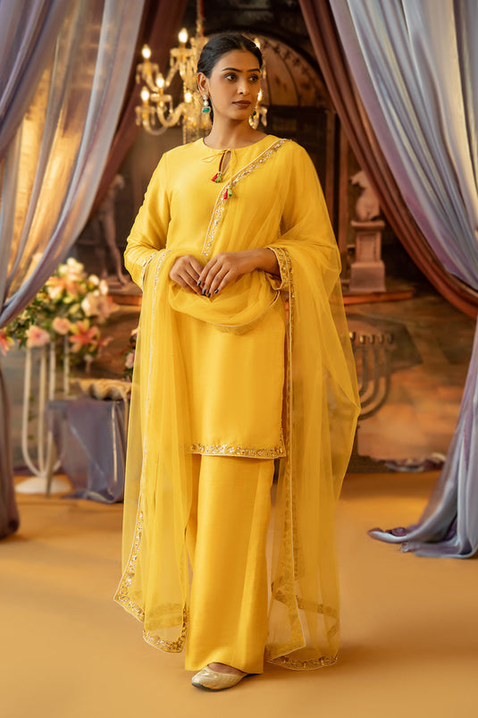Yellow Aari Embroidery Suit Set