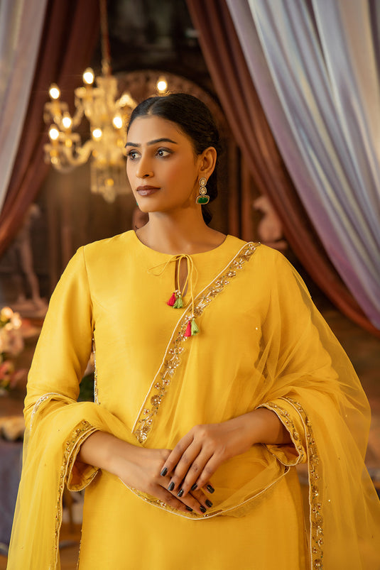 Yellow Aari Embroidery Suit Set
