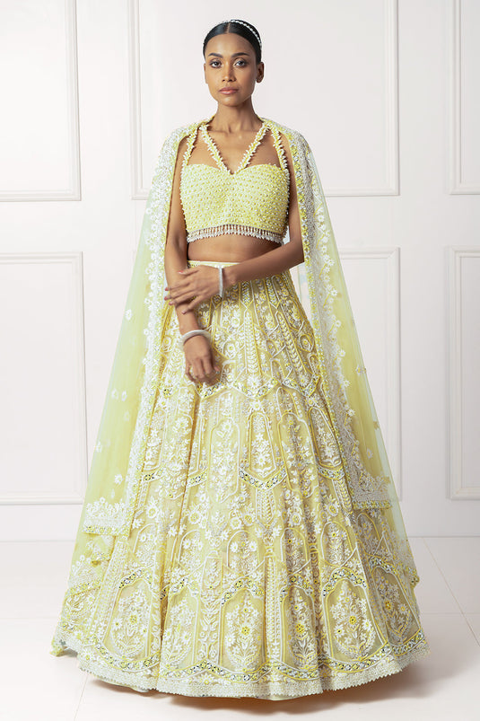 Yellow and ivory floral lehenga