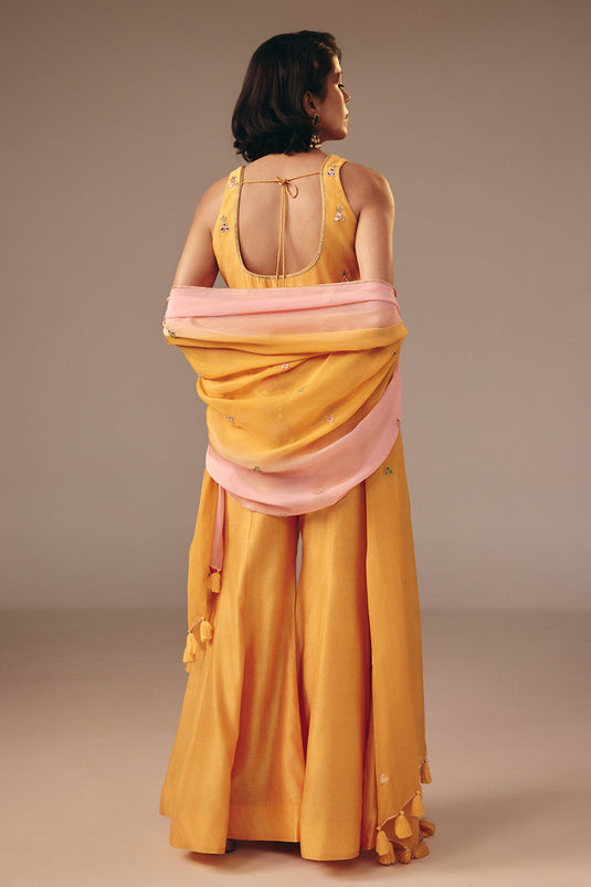 Yellow & Pink Kurta Pant Set