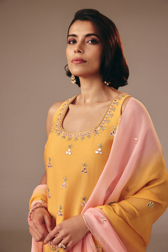 Yellow & Pink Kurta Pant Set